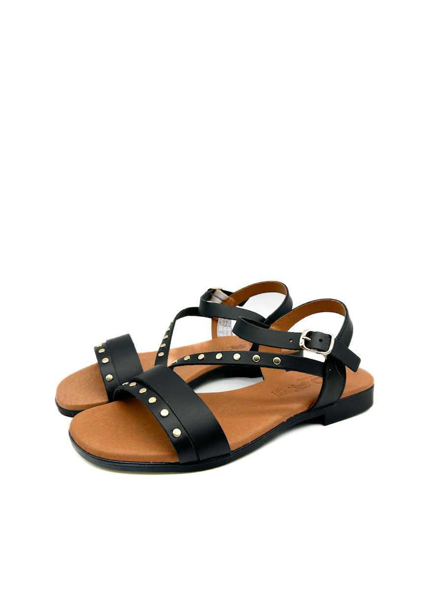 Sandalias de Piel con Tachuelas y Correa Ajustable