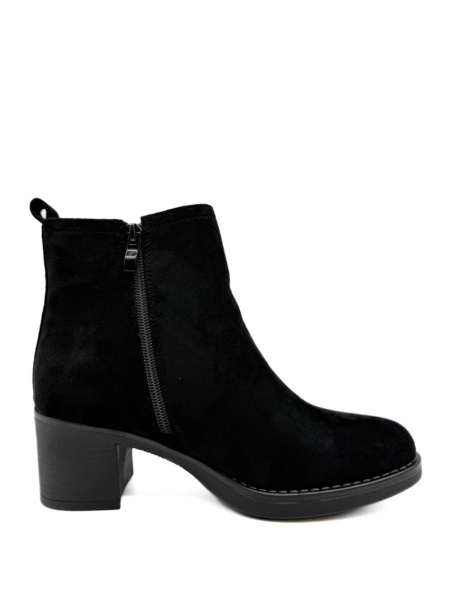 Botines de Ante para Mujer con Tacón Ancho y Cremallera Decorativa