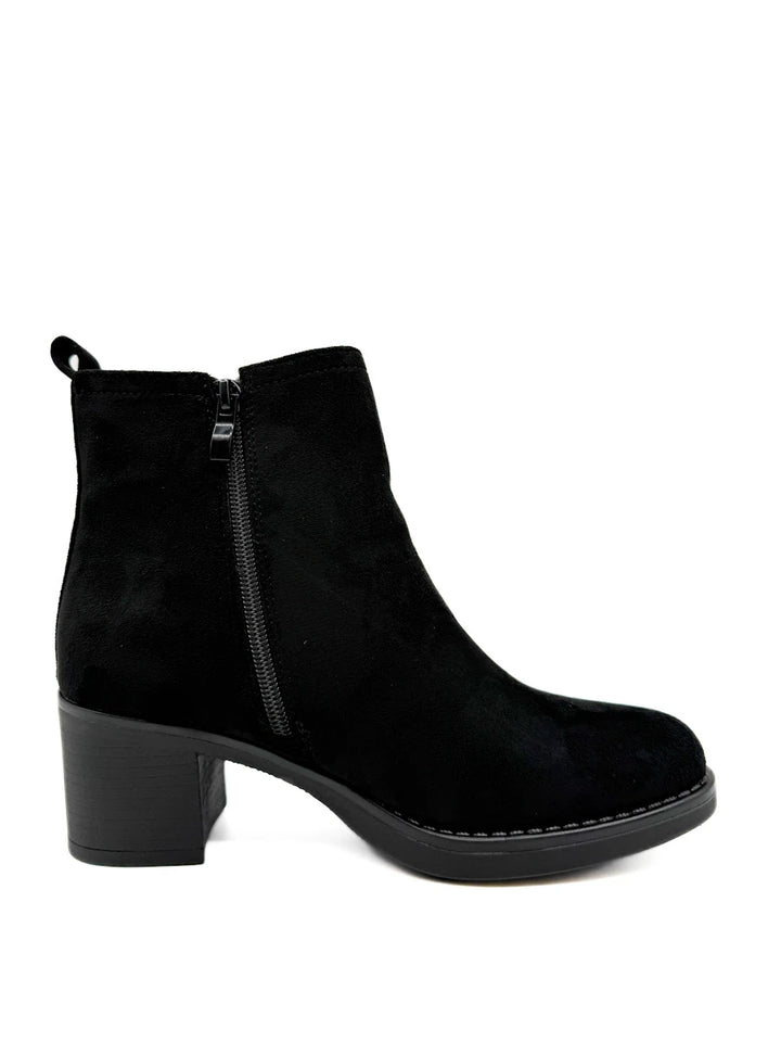 Botines de Ante para Mujer con Tacón Ancho y Cremallera Decorativa
