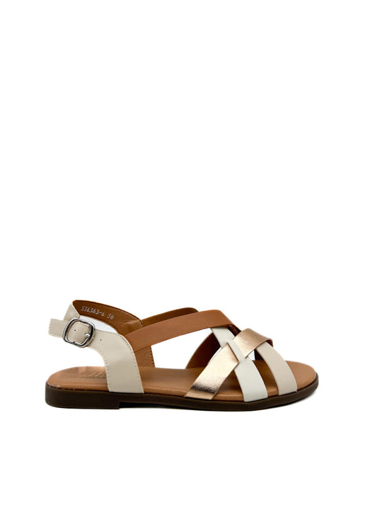 Sandalia Plana Tiras Cruzada Para Mujer Beige