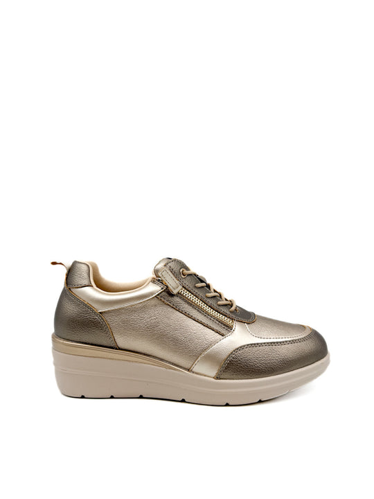 Zapatillas Deportivas de Cuña Elegantes con Cremallera Lateral Bronce
