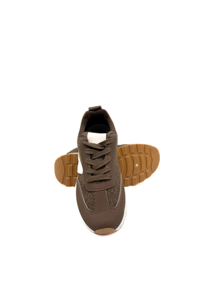 Zapatillas Deportivas Casuales de Mujer Marrones con Detalle Lateral Blanco y Suela Running