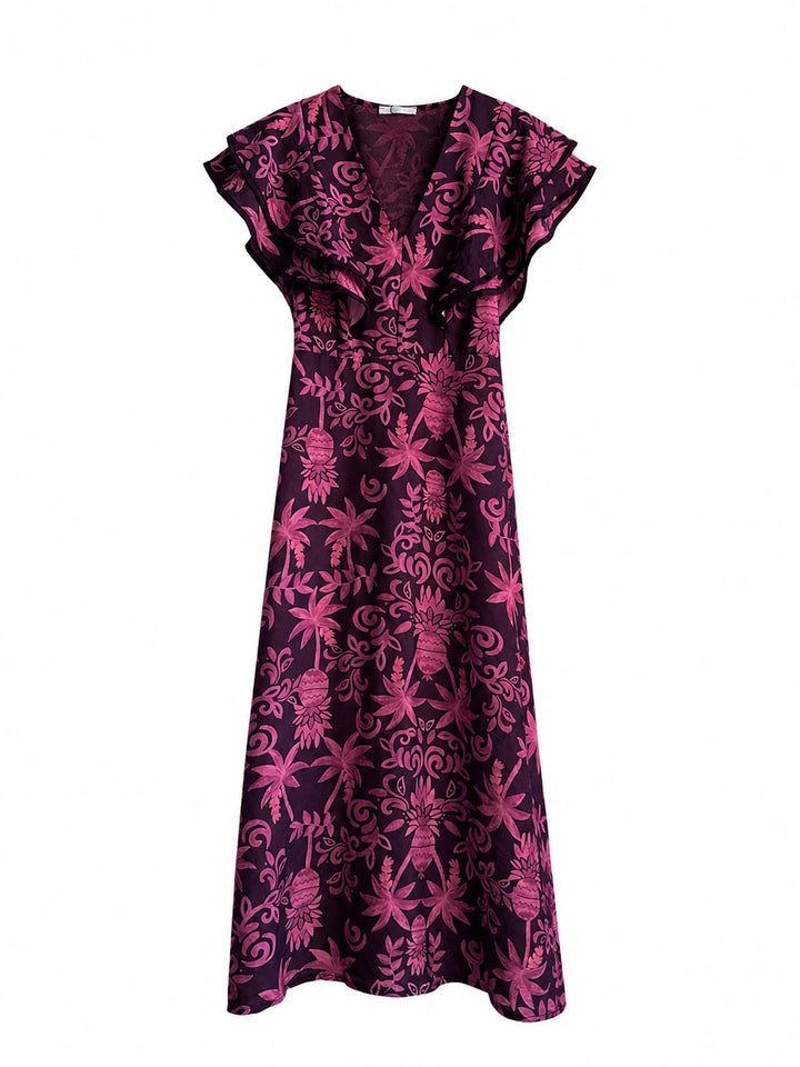 Vestido Largo  Estampado / Liso con Volantes