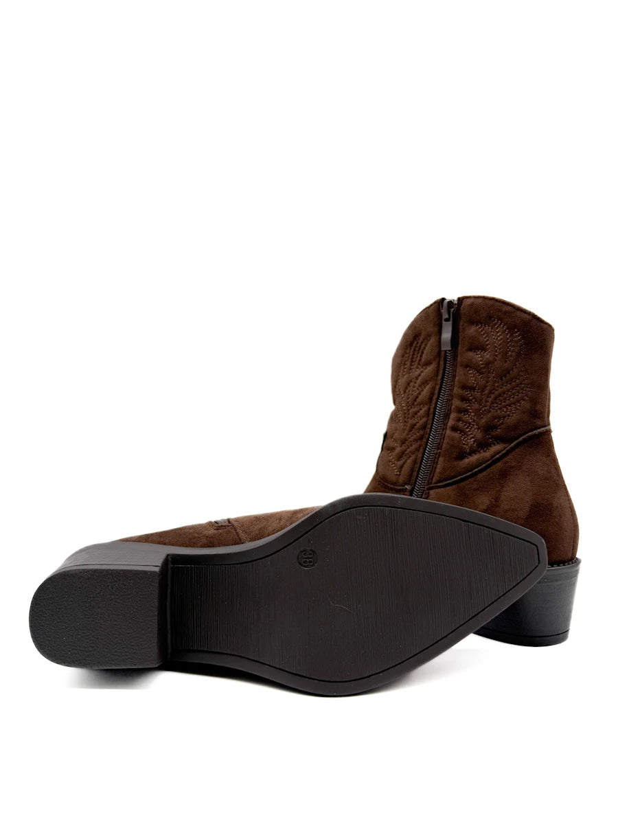 Botines Cowboy con Bordado Étnico para Mujer en Antelina y Piel Sintética