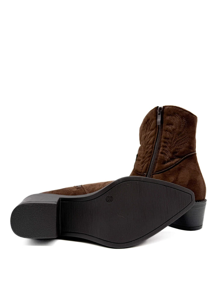 Botines Cowboy con Bordado Étnico para Mujer en Antelina y Piel Sintética