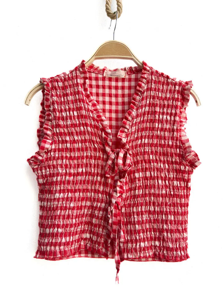 Top Fruncido de Cuadros con Lazo