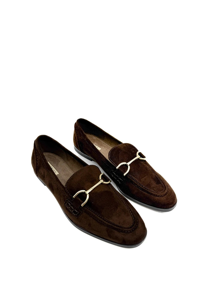 Mocasines de Antelina Marrón con Hebilla Dorada