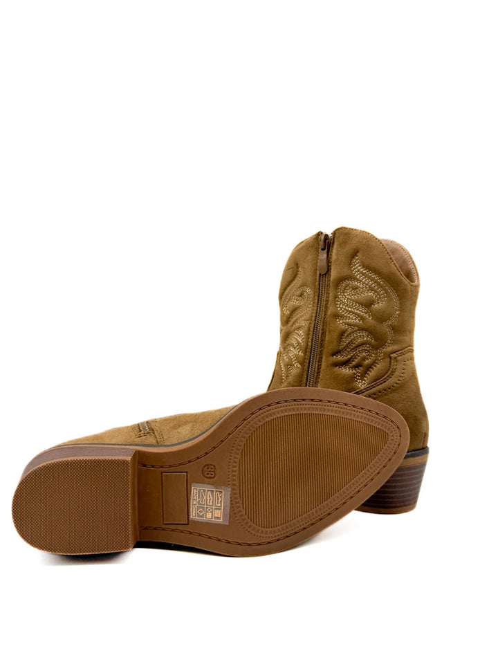 Botines Camperos de Ante con Bordados Etnicos y Cremallera