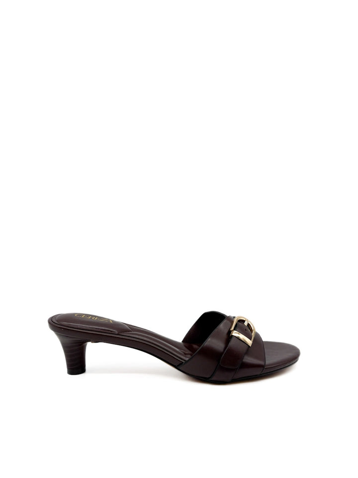 Sandalias Mule Tacón Bajo con Hebilla Dorada