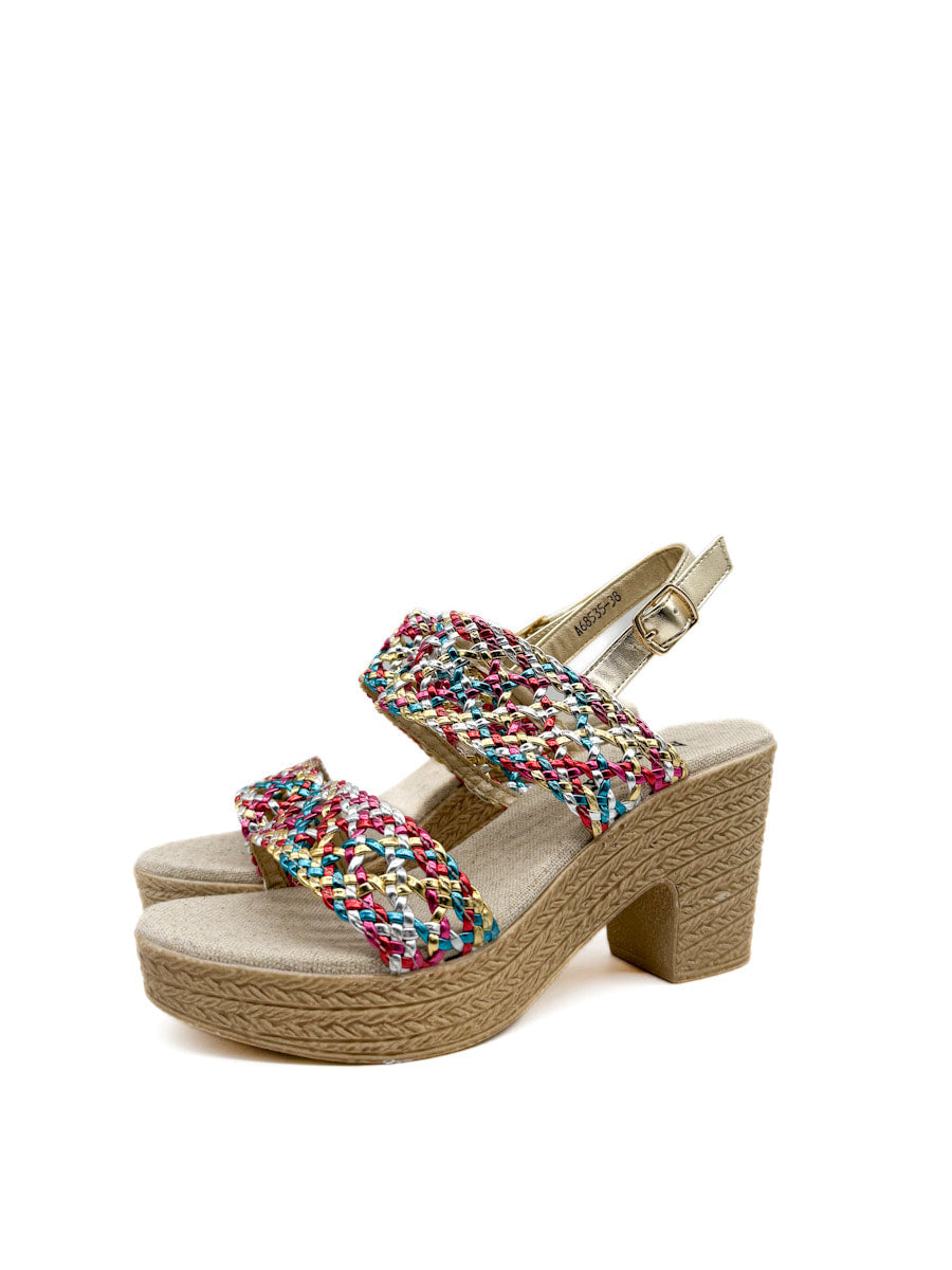 Sandalias de Tacón con Tejido Trenzado  Estilo Artesanal