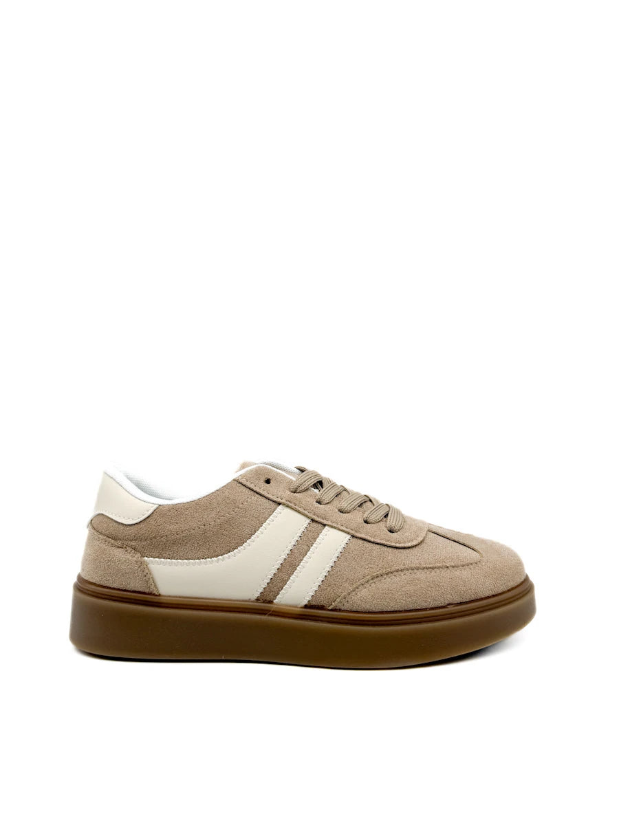 Zapatillas Bajas Retro de Ante Sintético con Franjas Contrastadas