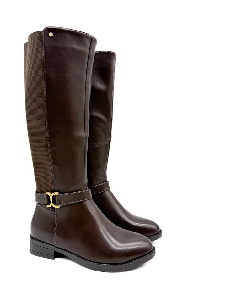 Botas Altas de Piel Sintética con Caña Elástica y Adorno Metálico
