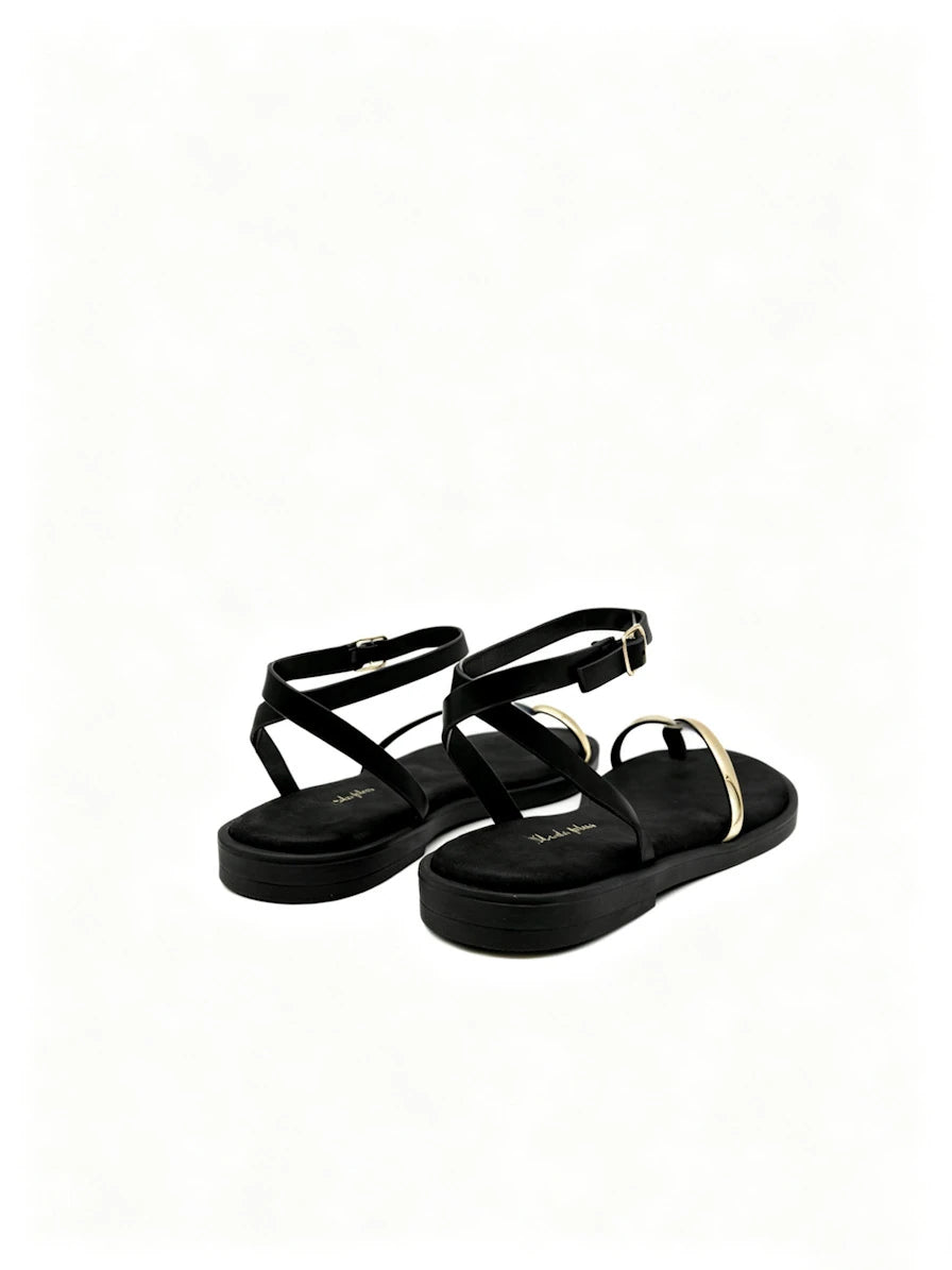 Sandalias de Dedo Confort con Detalle Dorado Flexible