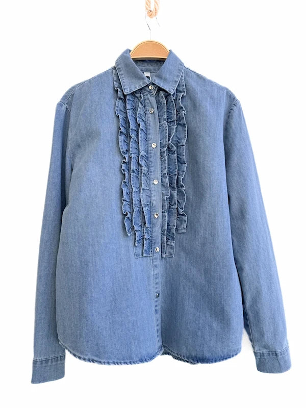 Camisa Denim con Volantes Frontales