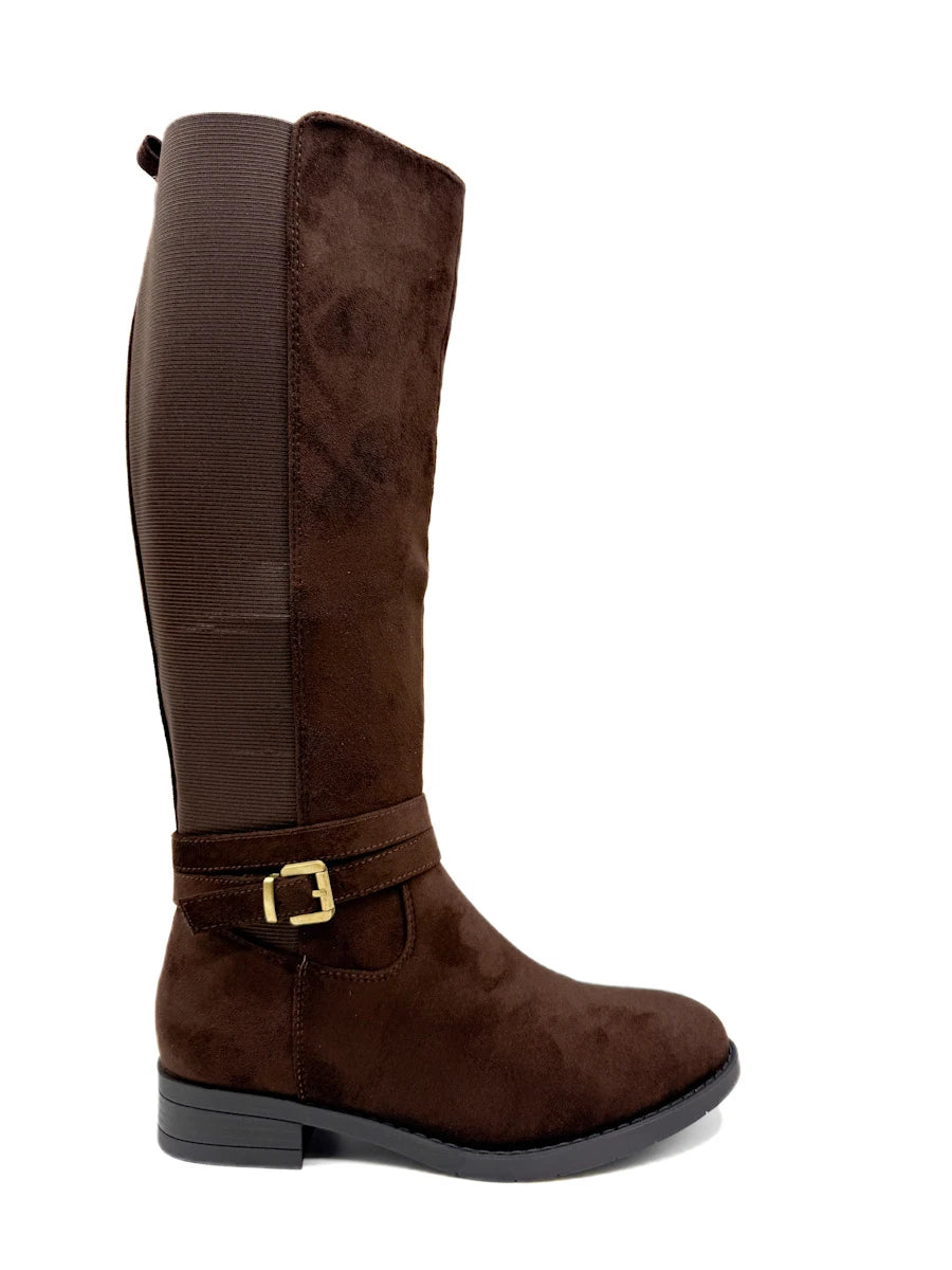 Botas Altas de Antelina con Hebilla y Caña Elástica 