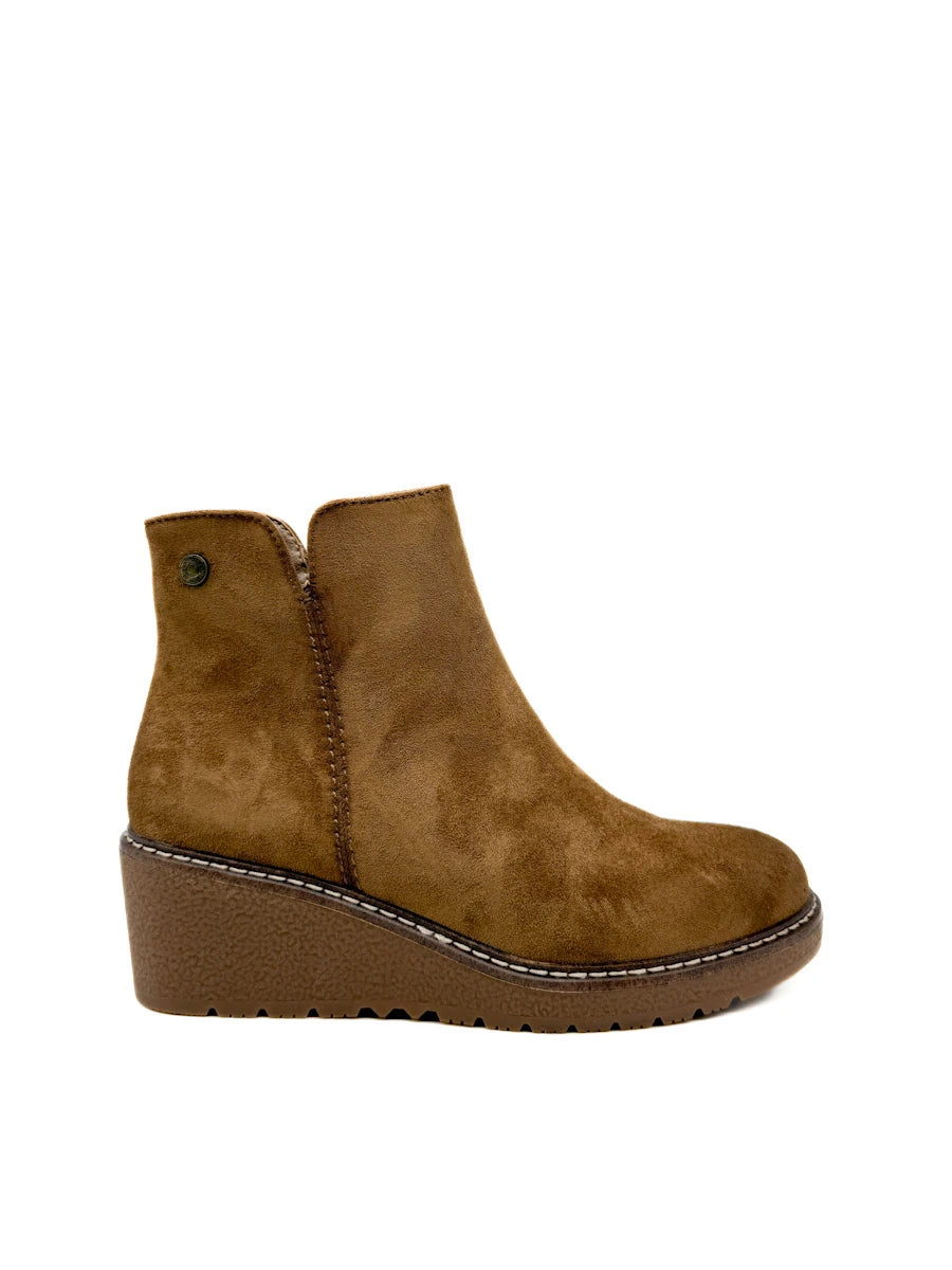 Botines de Cuña para Mujer en Antelina con Cremallera Lateral y Suela de Goma