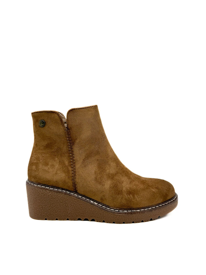 Botines de Cuña para Mujer en Antelina con Cremallera Lateral y Suela de Goma
