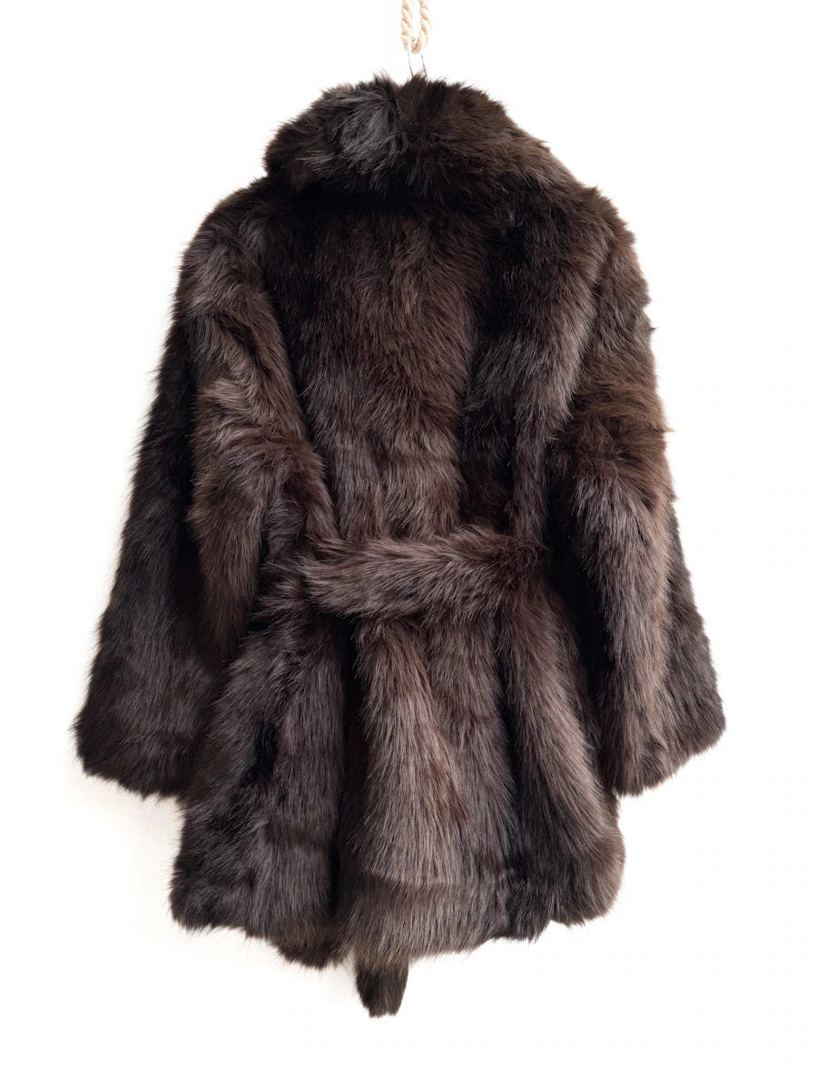 Abrigo de Pelo Sintético Suave con Cinturón Ajustable