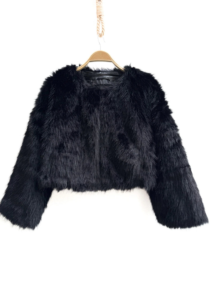 Chaquetas Corta de Pelo Sintético Estilo Elegante y Moderno en Negro y Marrón