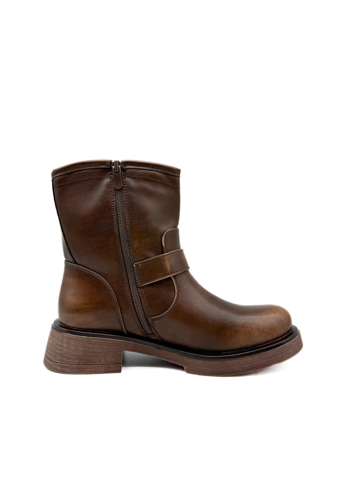 Botín Biker Marrón con Hebillas y Suela Track.