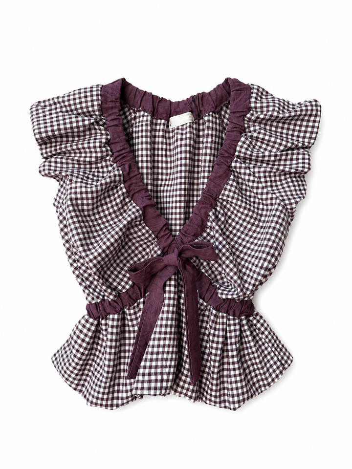 Blusa Vichy con Volantes y Espalda Abierta con Lazo