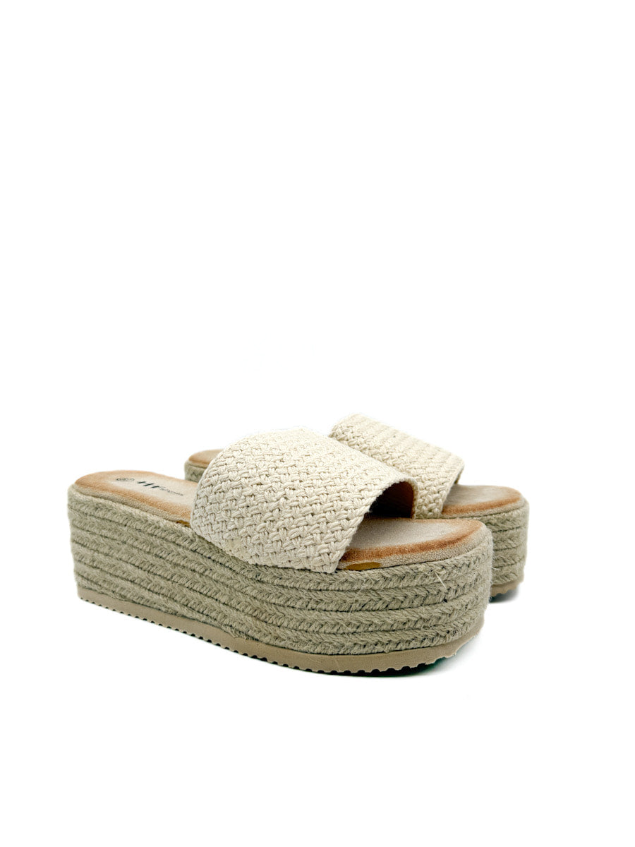 Sandalia Zueco de Plataforma de Yute con Tira de Crochet