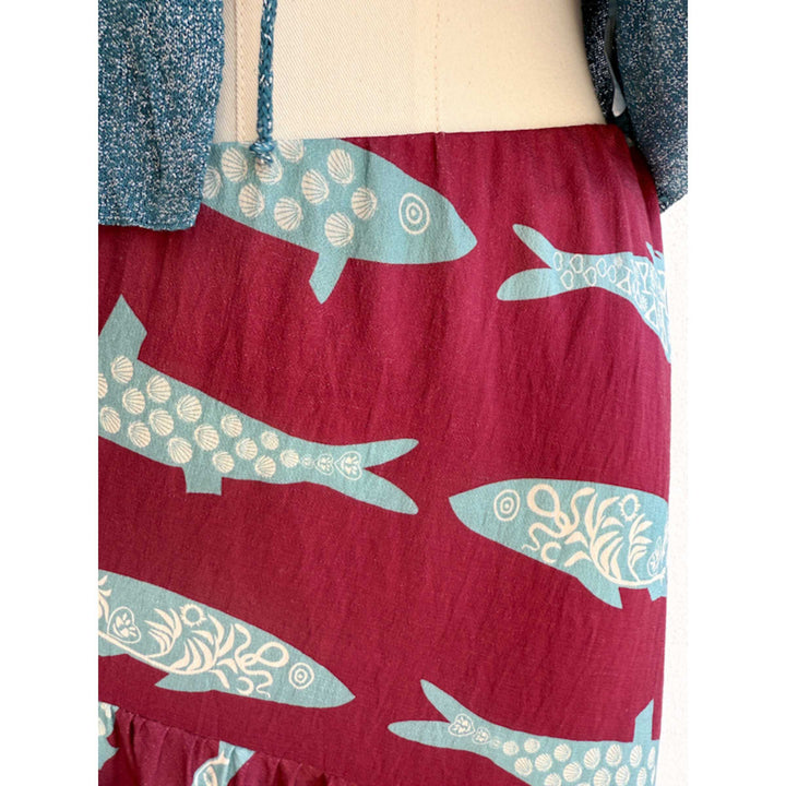 Falda larga bohemia con estampado de peces