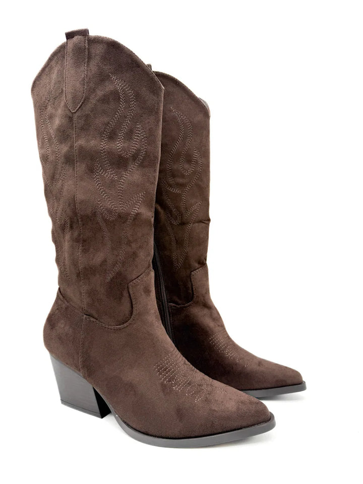 Botas Cowboy Diseño Bordados Tacón Ancho