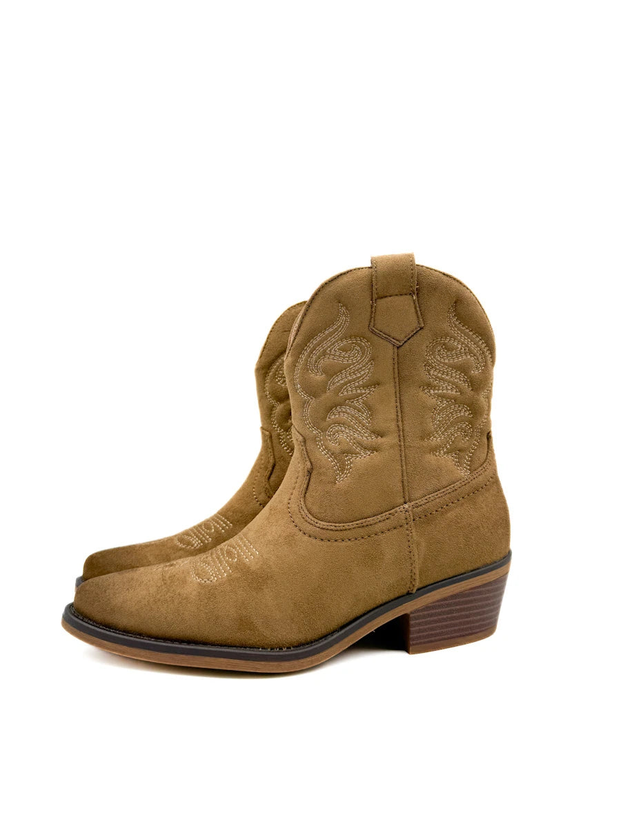 Botines Camperos de Ante con Bordados Etnicos y Cremallera
