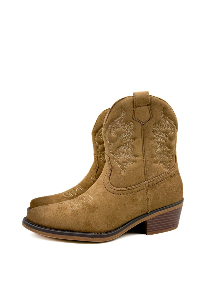 Botines Camperos de Ante con Bordados Etnicos y Cremallera
