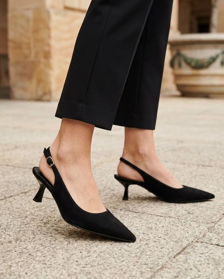 Zapatos Salón Destalonados de Antelina con Tacón Sensato y Puntera Fina