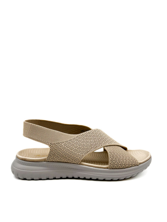 Sandalias Diseño Cruzado con Cierre Ajustado Elástico HD103 Beige