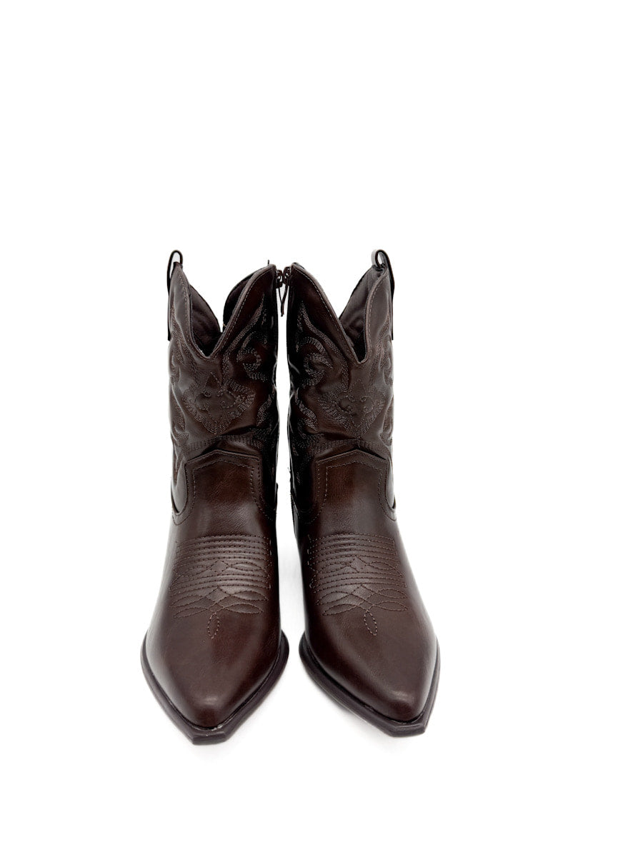 Botín Cowboy de Cuero Sintético Marrón