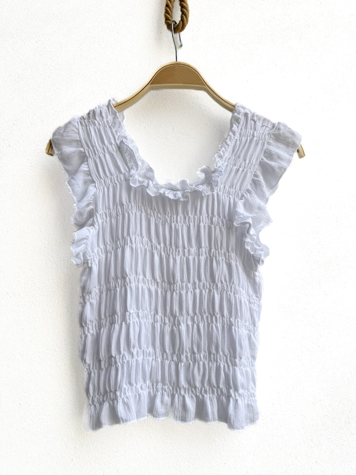 Blusa Sin Mangas Fruncida con Volantes