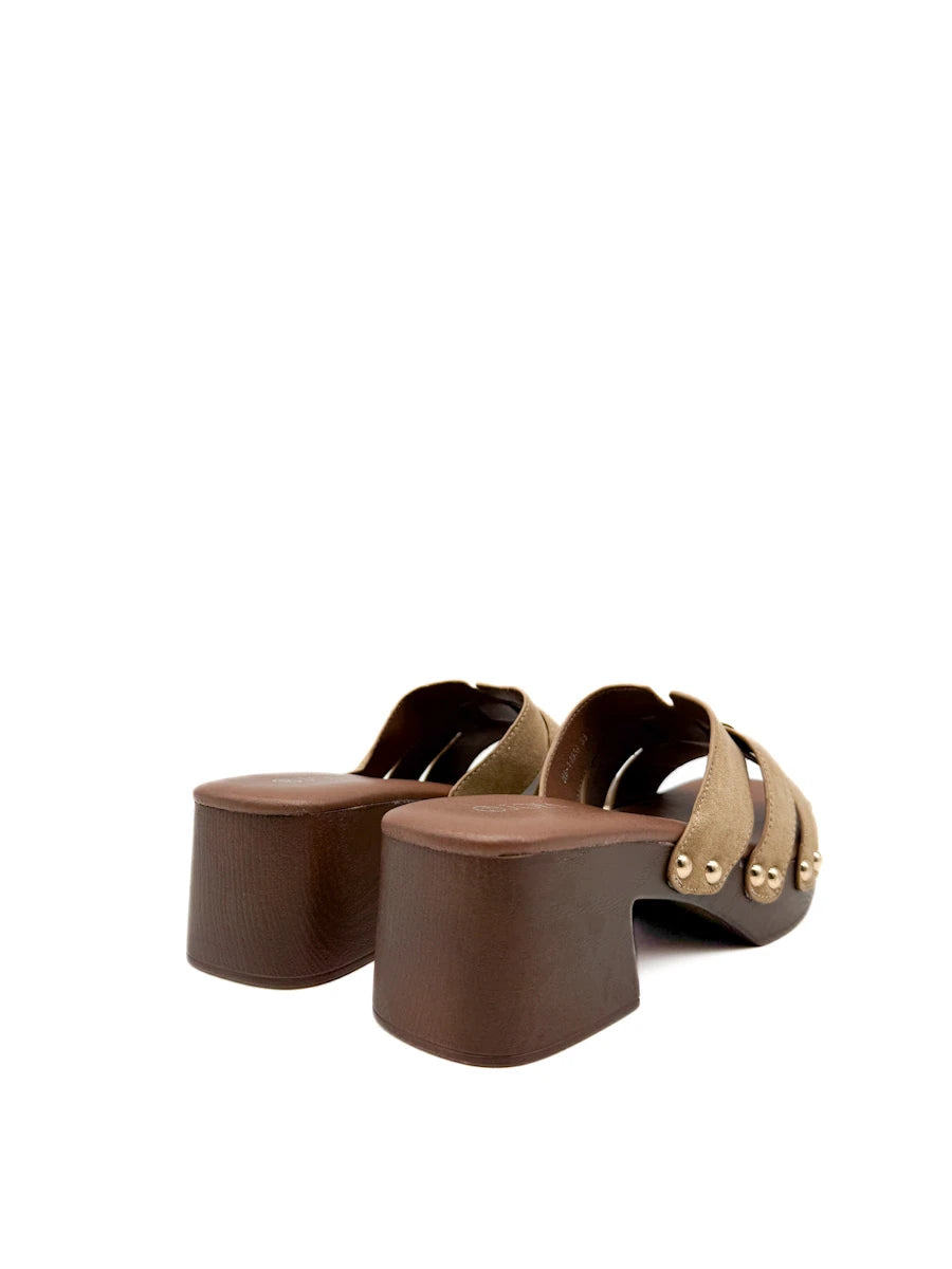 Sandalias de Plataforma Estilo Zueco con Tachuelas y Antelina