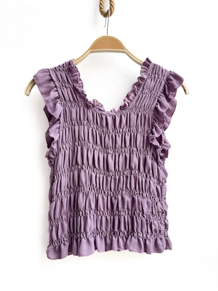 Blusa Sin Mangas Fruncida con Volantes