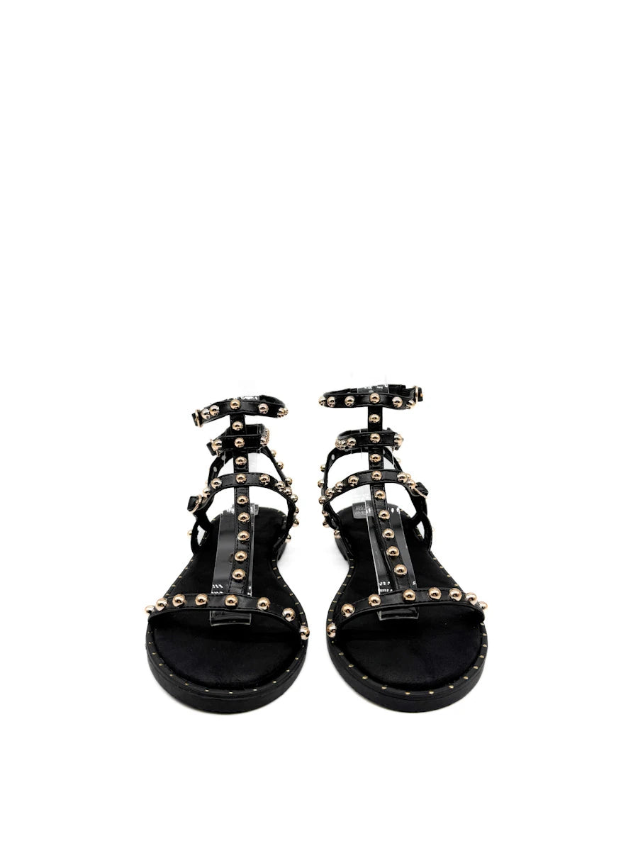 Sandalias Planas Estilo Romana con Tachuelas Doradas Para Mujer