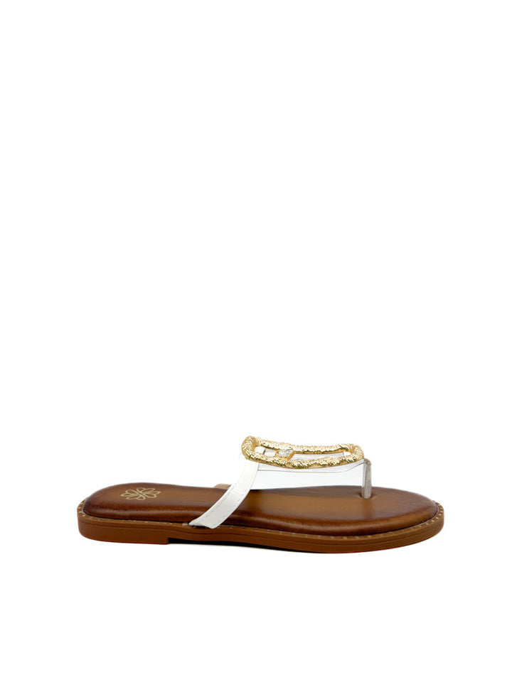Sandalias Planas con Adorno Dorado Transparente