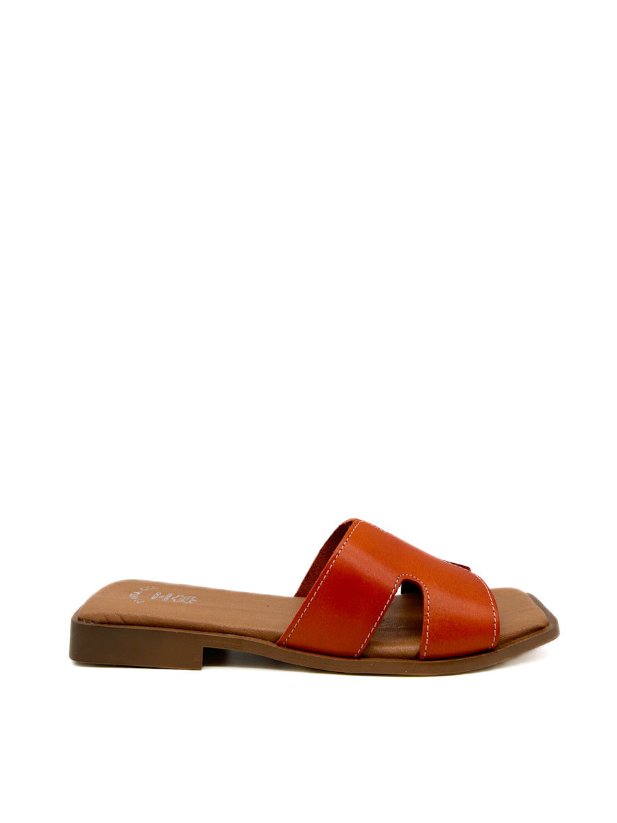 Sandalias Mules Piel Mujer Naranja