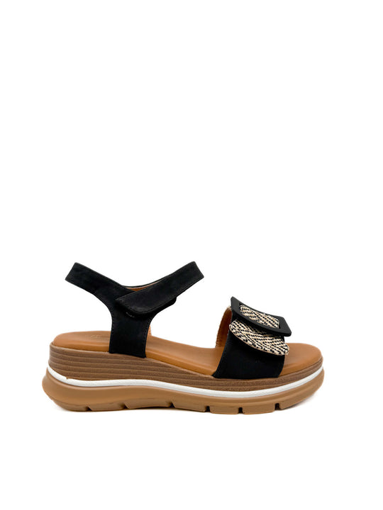 Sandalias plataforma gran hebilla cuadrada para mujer Negro