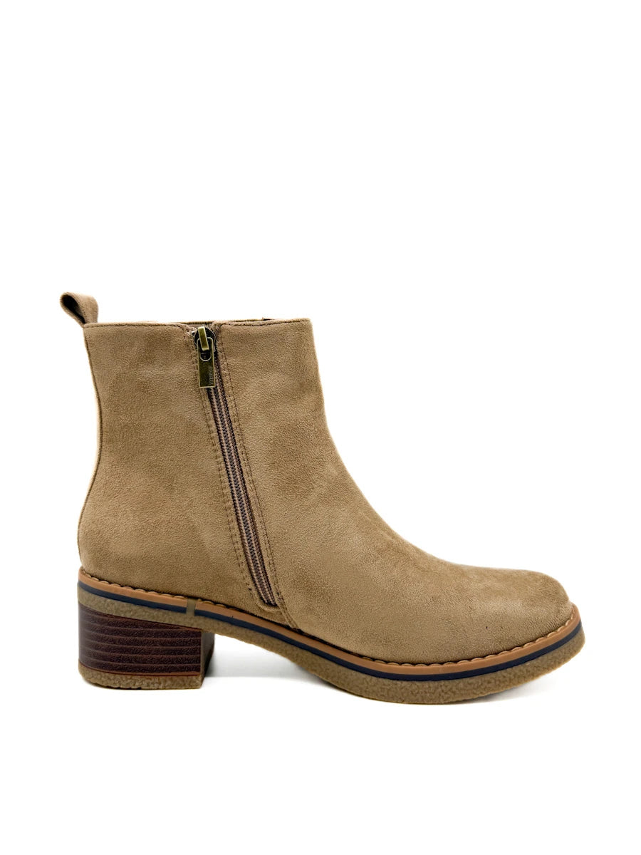 Botines de Mujer Estilo Chelsea con Tacón Cómodo Efecto Madera y Elástico Lateral
