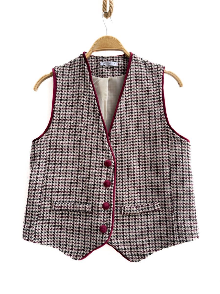 Chaleco Clásico de Pata de Gallo con Botonería Burdeos Burdeos única