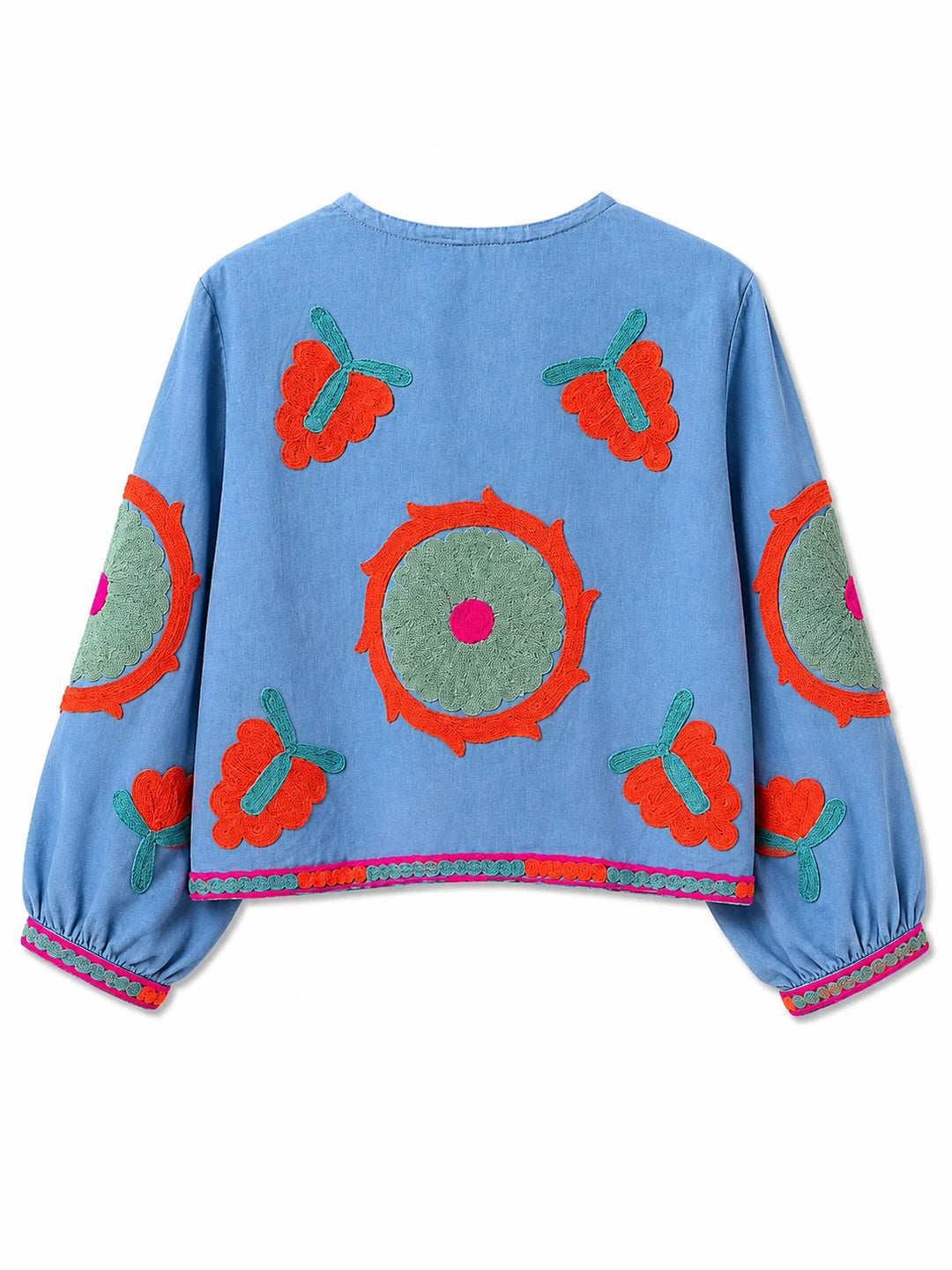 Chaqueta Bordada Multicolor para Mujer de Estilo Boho con Manga Larga y Diseño Artesanal