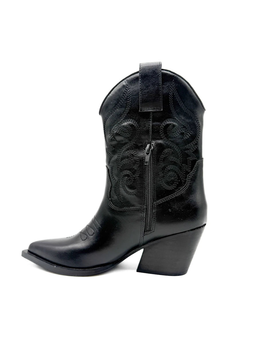 Botines Camperos Cortos Estilo Cowboy con Bordados y Cremallera Lateral