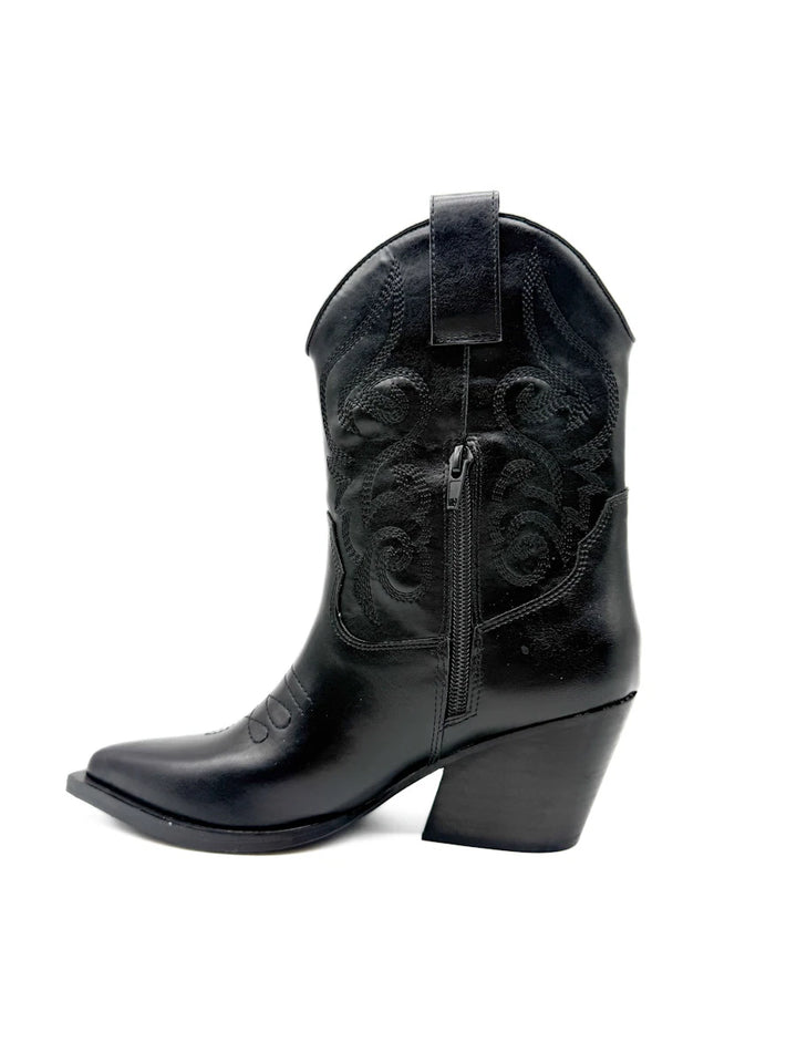 Botines Camperos Cortos Estilo Cowboy con Bordados y Cremallera Lateral