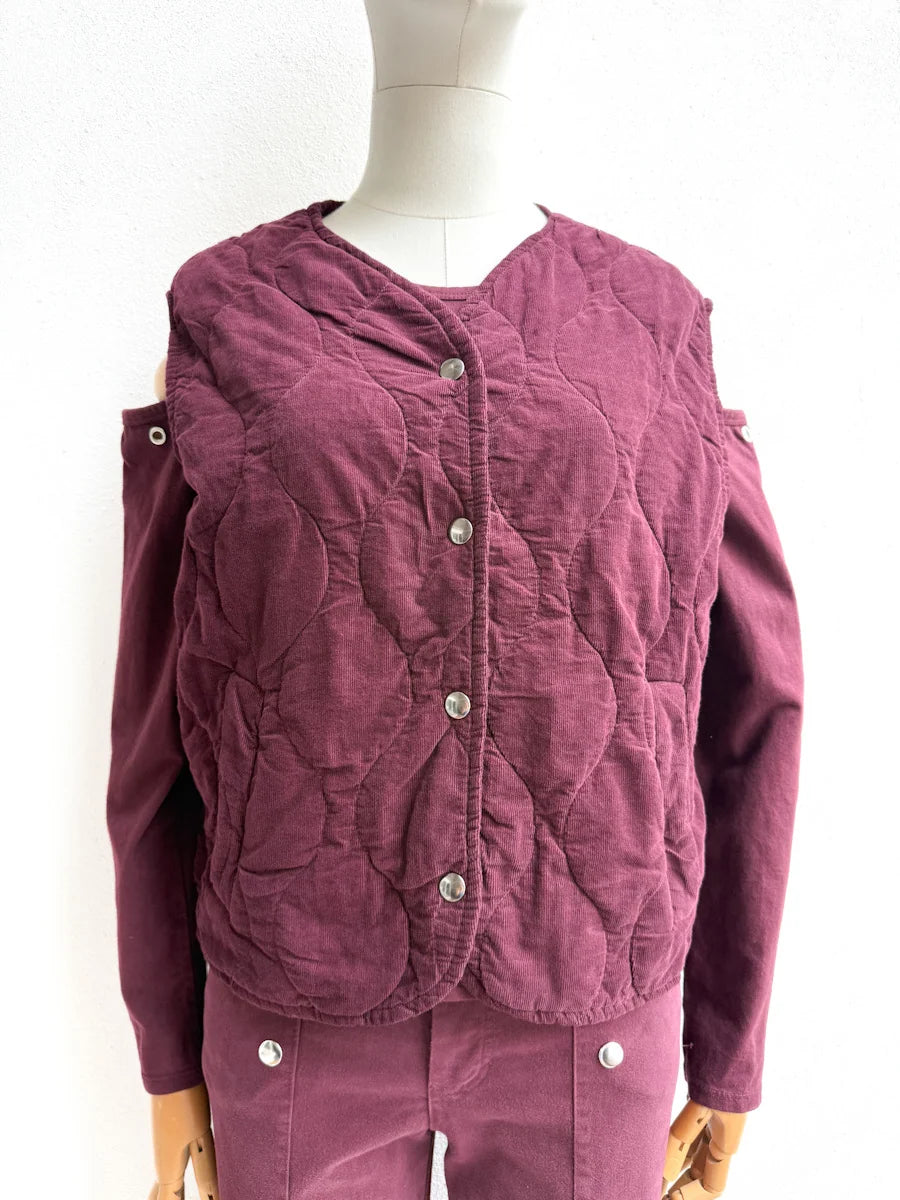 Chaleco Acolchado en Pana con Cierre de Botones