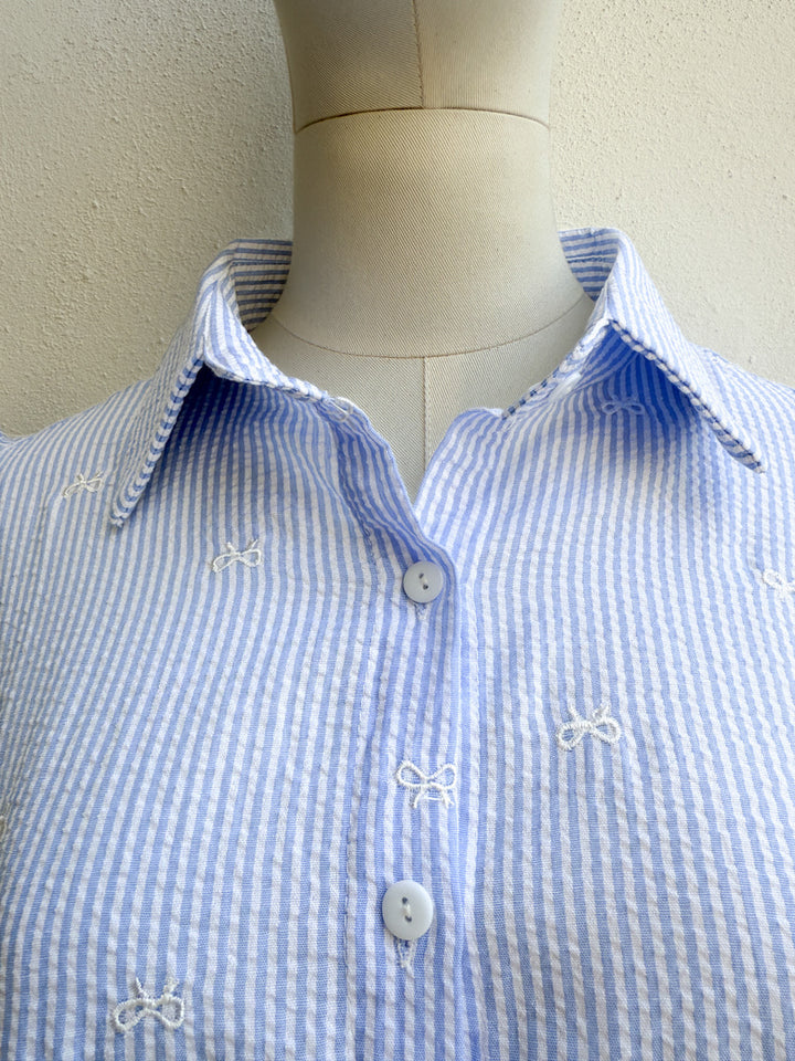 Conjunto Blusa y Short de Rayas con Lazo