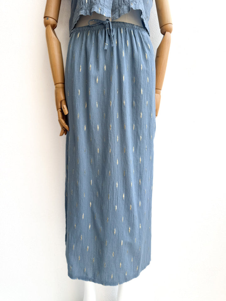 Conjunto de Blusa y Falda en Algodón Texturizado