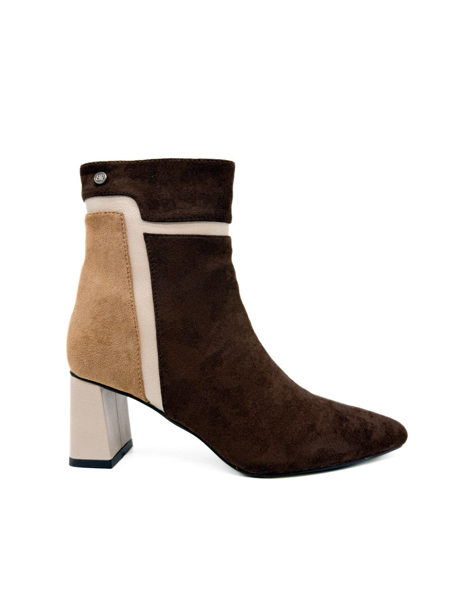 Botines de Antelina con Tacón Cuadrado Marrón