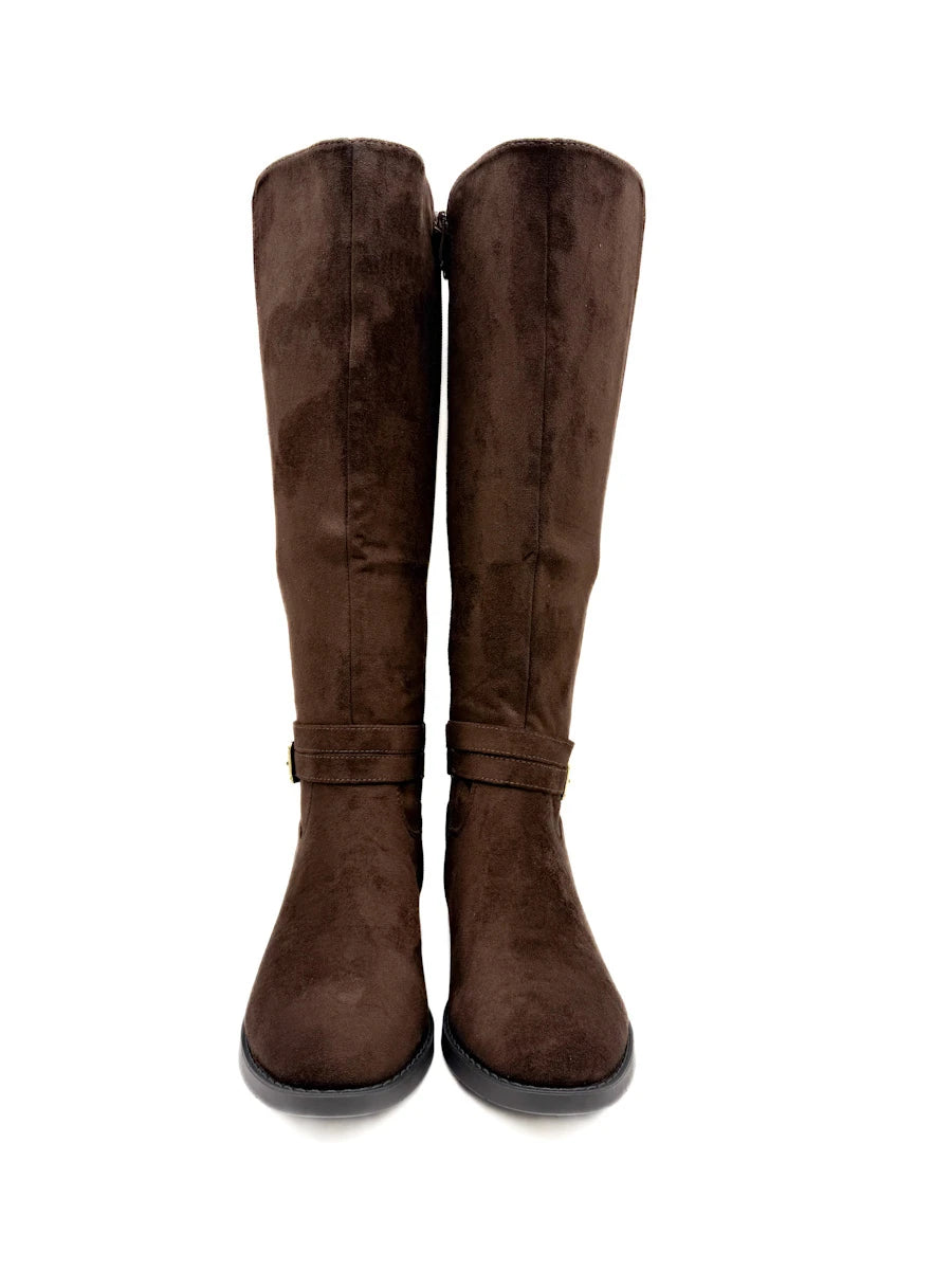 Botas Altas de Antelina con Hebilla y Caña Elástica